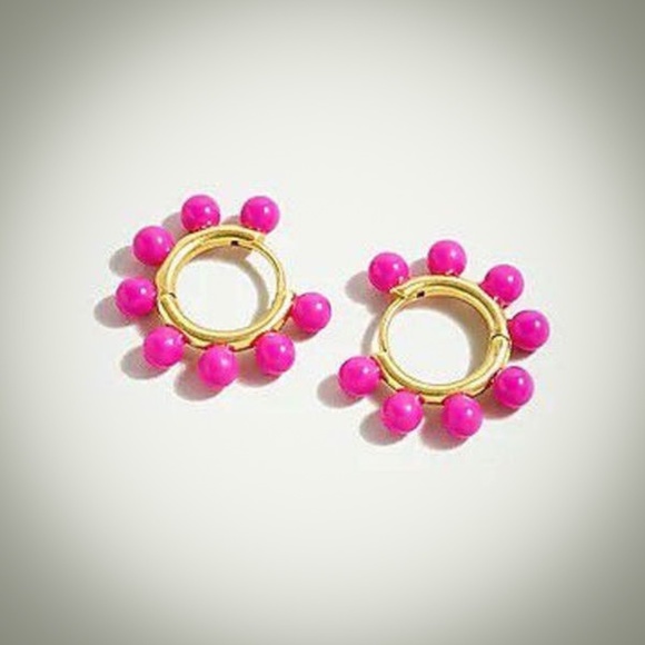 J. Crew Soft Fuchsia/Pink Pearl Charm Huggie Hoops - Picture 3 of 7